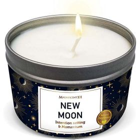 Magnificent 101 Long Lasting New Moon Aromatherapy Candle | 6 Oz - 35 Hour Burn Time | All Natural Soy Wax Candle with Sage, Sandalwood & Bergamot for