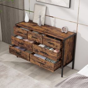 Wood Dresser with 7 Drawers, Wooden Storage Closet for Bedroom, Solid Clothes Cabinet with Sturdy Steel Frame, 48.58"WÃ—15.75"DÃ—31.22"H, 48 inch, Rus