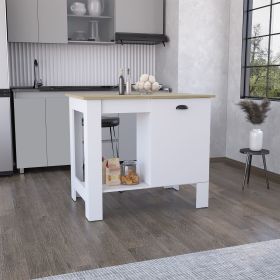 Atenea Kitchen Island, Single Door Cabinet, Shelf White / Macadamia