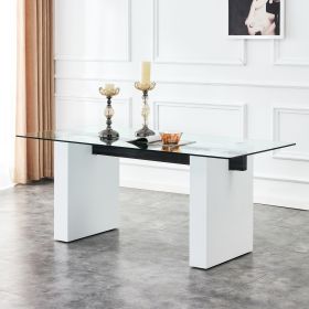 Large modern simple rectangular glass table, which can accommodate 6-8 people, equipped with 0.4-inch tempered glass table top and large MDF table leg