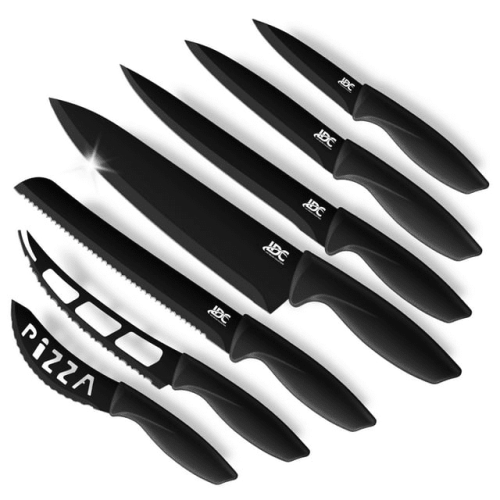 Lux Decor Collection 7 Piece Kitchen Knife Set - Steak Knives, Cheese Knife, Pizza Knife, Bread Knife, Carving Knife - Stainless Kitchen Knives Lux Decor Collection 7 Piece Kitchen Knife Set - Steak Knives, Cheese Knife, Pizza Knife, Bread Knife, Carving Knife - Stainless Kitchen Knives