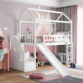 Twin Loft Bed with Two Drawers and Slide, House Bed with Slide, White (Old SKU: LP000130AAK)