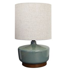 Modern Mid-Century Ceramic Table Lamp with Wood Base, 17"H