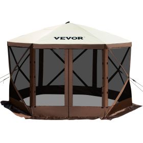 VEVOR Camping Gazebo Screen Tent; 12*12ft; 6 Sided Pop-up Canopy Shelter Tent with Mesh Windows; Portable Carry Bag; Stakes