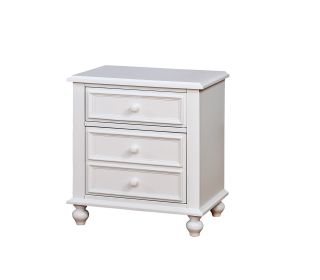 27 Inch Bedside Nightstand, 2 Drawers with Classic Round Knobs, Handcrafted White Wood