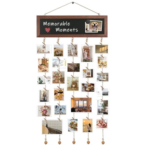 Wooden Hanging Picture Frame Photo Display String Ropes with 30 Clips Writable Blackboard Wall Decoration Postcard Artwork Picture Organizer Wooden Hanging Picture Frame Photo Display String Ropes with 30 Clips Writable Blackboard Wall Decoration Postcard Artwork Picture Organizer