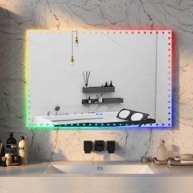 60X40 inch LED Bathroom Mirror with Lights Backlit RGB Color Changing Lighted Mirror for Bathroom Wall Dimmable Anti-Fog Memory Rectangular Vanity Mir