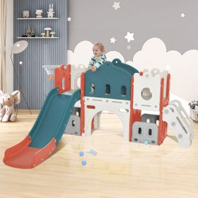 Kids Slide Playset Structure, Freestanding Castle Climber with Slide and Basketball Hoop, Toy Storage Organizer for Toddlers