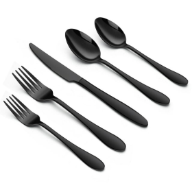 Walchoice 20 Piece Black Silverware Set, Stainless Steel Flatware for 4, Elegant Cutlery Set Includes Knives Forks Spoons