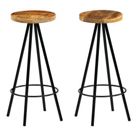 Bar Stools 2 pcs Solid Mango Wood