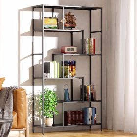 6 Tier Black Metal Bookshelf -Sturdy and Stylish Tall Open Bookcase for Plants, Books, and Décor