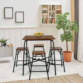 5 Pieces Bar Table Set with 4 Counter Height Backless Stools