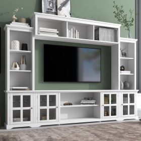 ON-TREND Minimalism Style Entertainment Wall Unit with Bridge, Modern TV Console Table for TVs Up to 70"