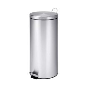 8 Gallon Round Stainless Steel Kitchen Step Trash Can, Silver