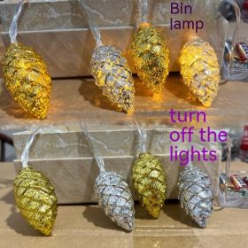 Christmas Holiday Decoration Pine Cone Light String Scene Layout Pendant (Option: Gold And Silver-3 M 20 Lamp Battery Box)