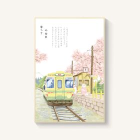 Japanese-style Room Decoration Cherry Blossom Landscape Painting Restaurant Bedroom Sushi Restaurant Mural (Option: Tram-30x40cm-Wood color)