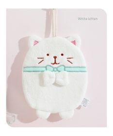 Hand Towel Hanging Cute Kitten Absorbent Lint-free Household Kitchen (Option: White-25x19cm)