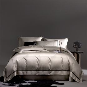 160S Horse Cotton Jacquard Four Piece Set Cotton Bed Sheet And Duvet Cover (Option: Gold-220x240cm)