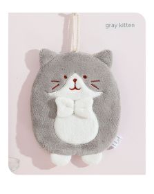 Hand Towel Hanging Cute Kitten Absorbent Lint-free Household Kitchen (Option: Gray-25x19cm)