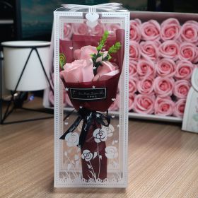 Valentine's Day Soap Rose Bouquet Gift Box (Option: Light Pink Ribbon Boxed)