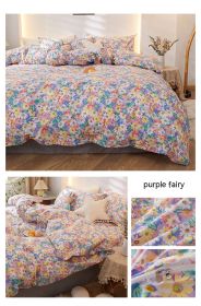 Korean Style Pure Cotton Bedding Set Of Four Pieces (Option: Purple Immortal-2.0m bed sheet style)