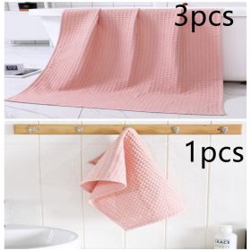 Water-absorbing  Quick-drying Pure Cotton Waffle Bath Towel (Option: Pink-Set J)