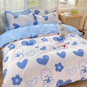 Student Dormitory Single Duvet Cover Autumn And Winter (Option: Blue Heart Bunny-1.2bed)