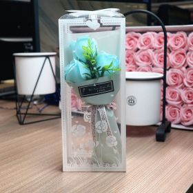 Valentine's Day Soap Rose Bouquet Gift Box (Option: Light Blue Ribbon Boxed)