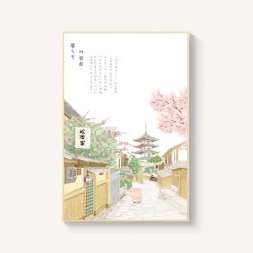 Japanese-style Room Decoration Cherry Blossom Landscape Painting Restaurant Bedroom Sushi Restaurant Mural (Option: Tower-30x40cm-Wood color)