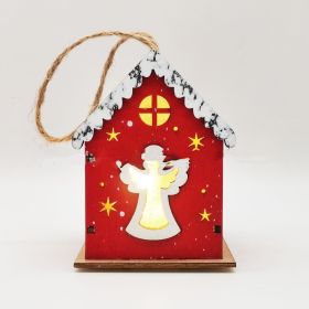 Christmas Crafts Wooden Luminous Small House Pendant (Option: Red Angel)