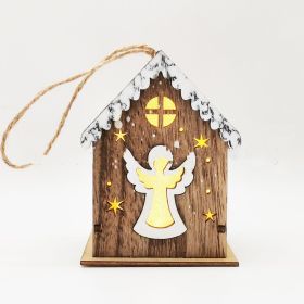 Christmas Crafts Wooden Luminous Small House Pendant (Option: Hua Tong Angel)