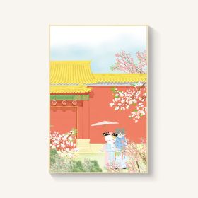 Japanese-style Room Decoration Cherry Blossom Landscape Painting Restaurant Bedroom Sushi Restaurant Mural (Option: Imperial Palace 2-30x40cm-Wood color)