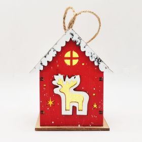 Christmas Crafts Wooden Luminous Small House Pendant (Option: Red Elk)