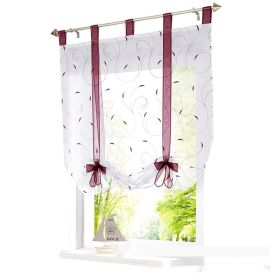 Embroidered Pastoral Adjustable Curtain Rod Ribbon Roman Window Screen (Option: Purple-80 √ó 140cm)