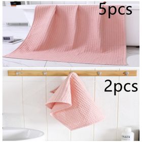 Water-absorbing  Quick-drying Pure Cotton Waffle Bath Towel (Option: Pink-Set K)