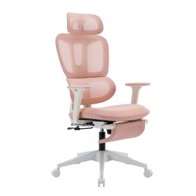 Multi-functional Ergonomic Mesh Office Chair with Adjustable Armrest,Footrest,Lumbar Support, 360°  Silent Wheels,Headrest for Home & Office (Color: Pink)