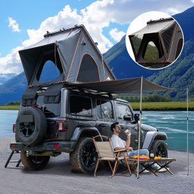 Explorer Plus Rooftop Tent Hardshell with Side Awning, Air Conditioner Outlet with Bracket, Luggage Racks&Replaceable Netting Rain Curtain, Truck Bed (Color: Black Gray)