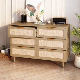 6 drawers Rattan dresser Rattan Drawer, Bedroom,Living Room (Color: Oak)