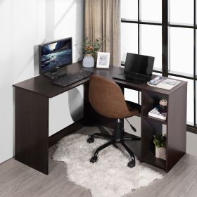 39.4" W x 47.2" D Corner Computer Desk L-Shaped Home Office Workstation Writing Study Table with 2 Storage Shelves and Hutches (Color: Dark Brown)