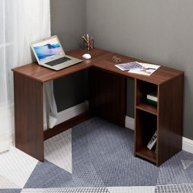 39.4" W x 47.2" D Corner Computer Desk L-Shaped Home Office Workstation Writing Study Table with 2 Storage Shelves and Hutches (Color: brown)