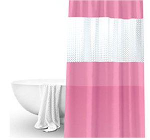 Splicing Translucent Waterproof Mildew Proof Bathroom Bath Shower Partition Curtain (Color: Pink)