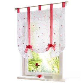 Embroidered Pastoral Adjustable Curtain Rod Ribbon Roman Window Screen (Option: Red-140 √ó 140cm)