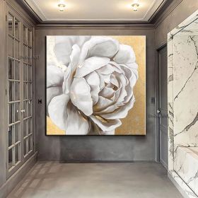 Original hand-painted oil painting gold foil peony porch decoration painting modern light luxury living room background wall restaurant large painting (size: 90x90cm)