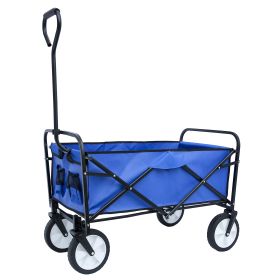 Folding Wagon Garden Shopping Beach Cart (Color: Blue)