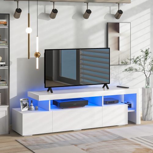 Modern Style 16-colored LED Lights TV Cabinet, UV High Gloss Surface Entertainment Center with DVD Shelf, Up to 70 inch TV Modern Style 16-colored LED Lights TV Cabinet, UV High Gloss Surface Entertainment Center with DVD Shelf, Up to 70 inch TV