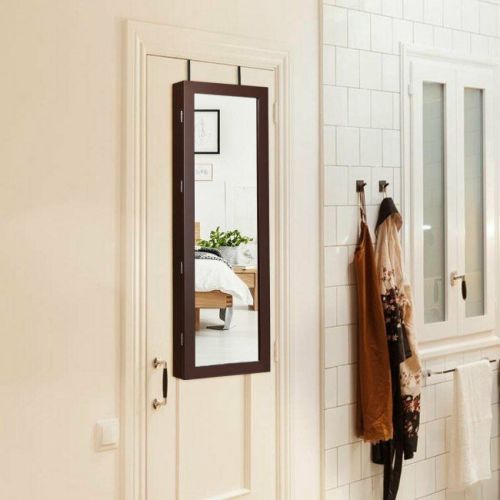 Lockable Wall Mount Mirrored Jewelry Cabinet with LED Lights Lockable Wall Mount Mirrored Jewelry Cabinet with LED Lights
