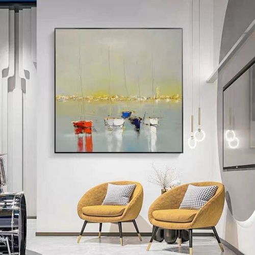 Ocean Wall Art Canvas Oil Painting Sunrise Bathroom Handmade Boat Landscape Posters Picture for Bedroom Beach House Decor Ocean Wall Art Canvas Oil Painting Sunrise Bathroom Handmade Boat Landscape Posters Picture for Bedroom Beach House Decor
