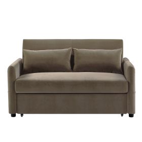 Leisure Loveseat Sofa for Living Room with 2 pillows (Material: Velvet, Color: Light Brown)