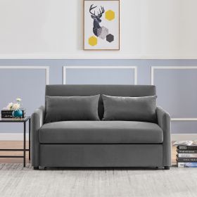 Leisure Loveseat Sofa for Living Room with 2 pillows (Material: Velvet, Color: Dark gray)