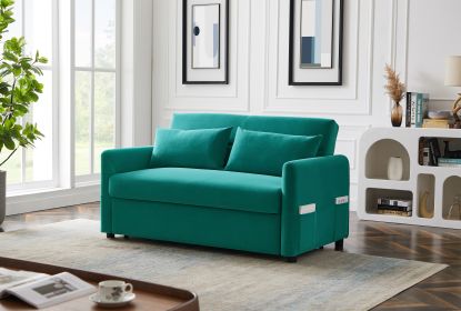 Leisure Loveseat Sofa for Living Room with 2 pillows (Material: Velvet, Color: Blue)